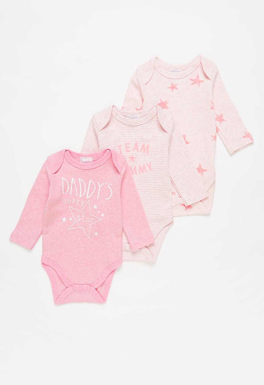 Pop Candy - Baby girls 3 pack babygrows - pink