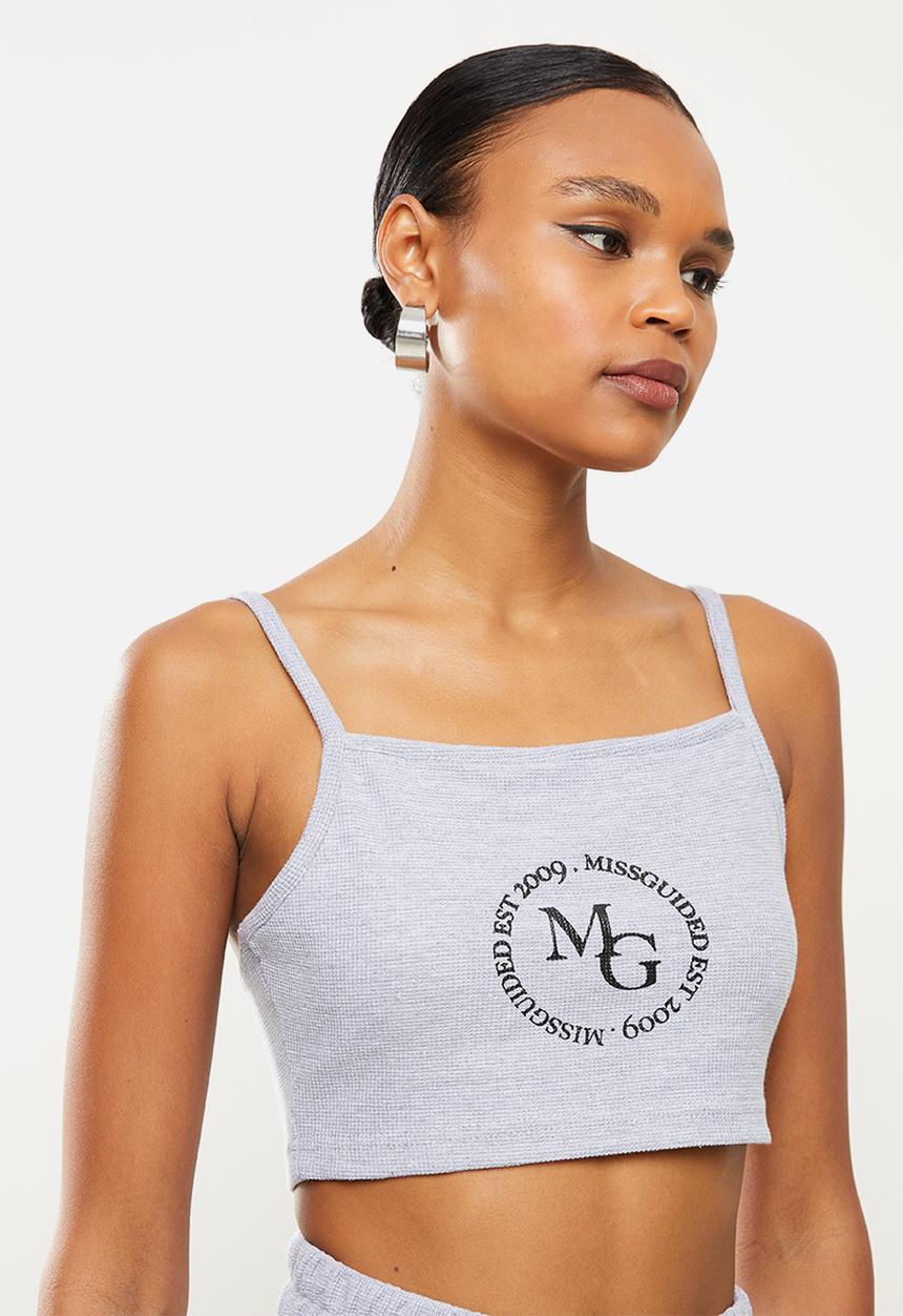Missguided - Cami crop top & short waffle set - grey