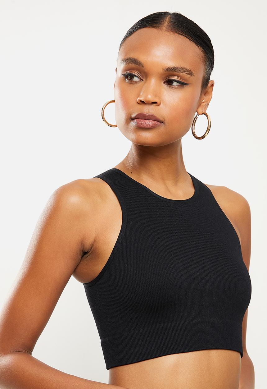 Missguided - Seamless rib racer top - black