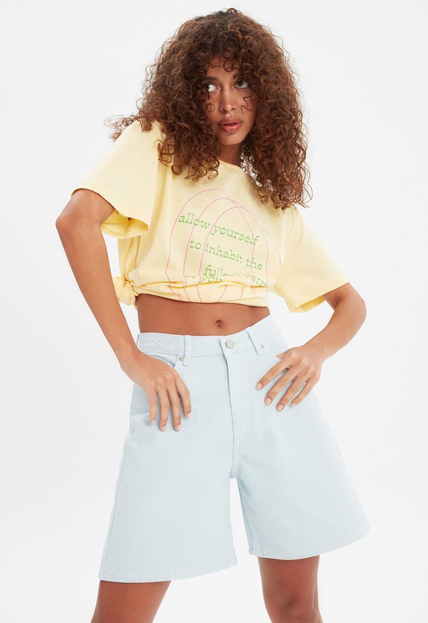 Trendyol - Long denim shorts  - blue