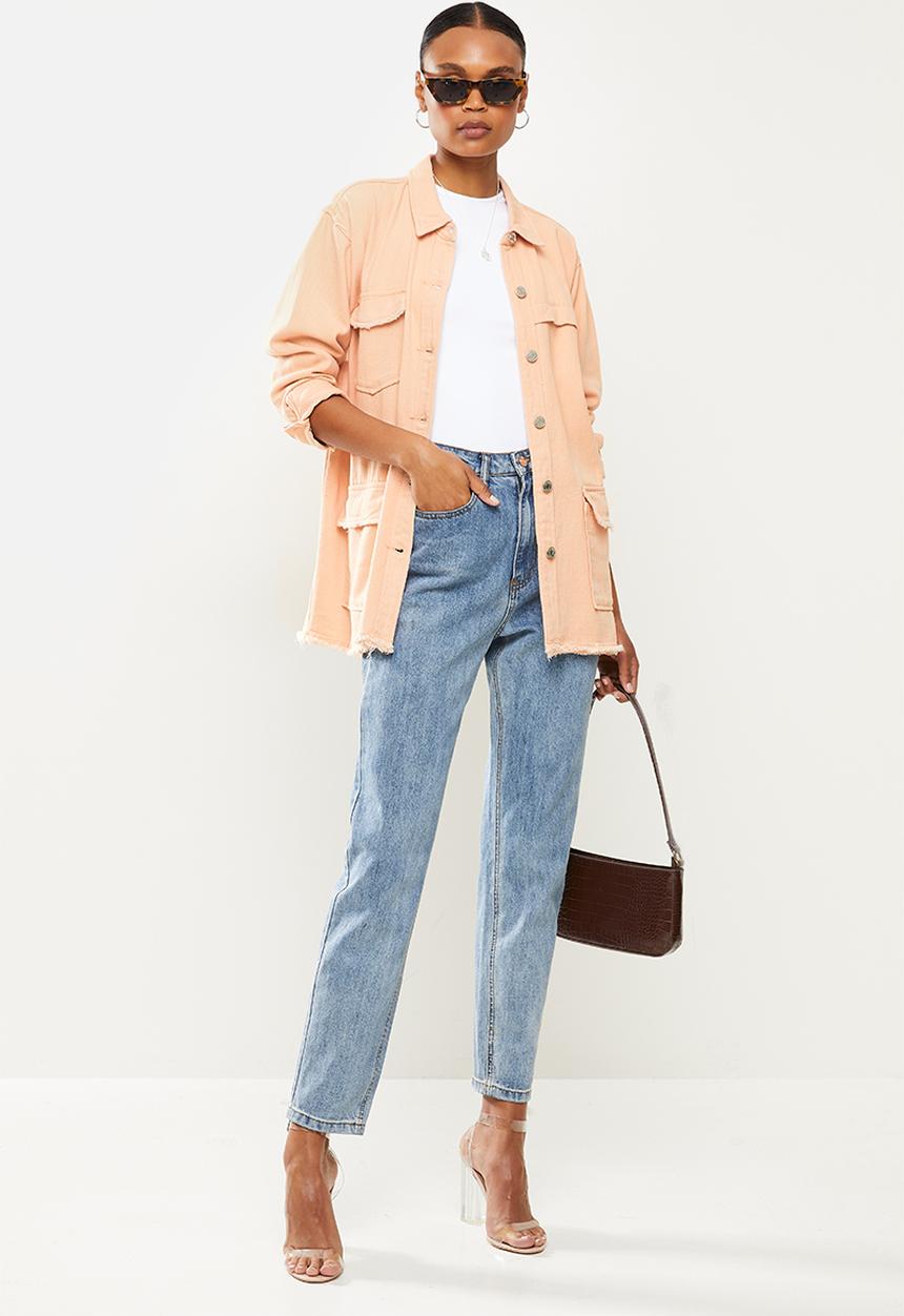 Missguided - Denim fray edge longline denim - peach
