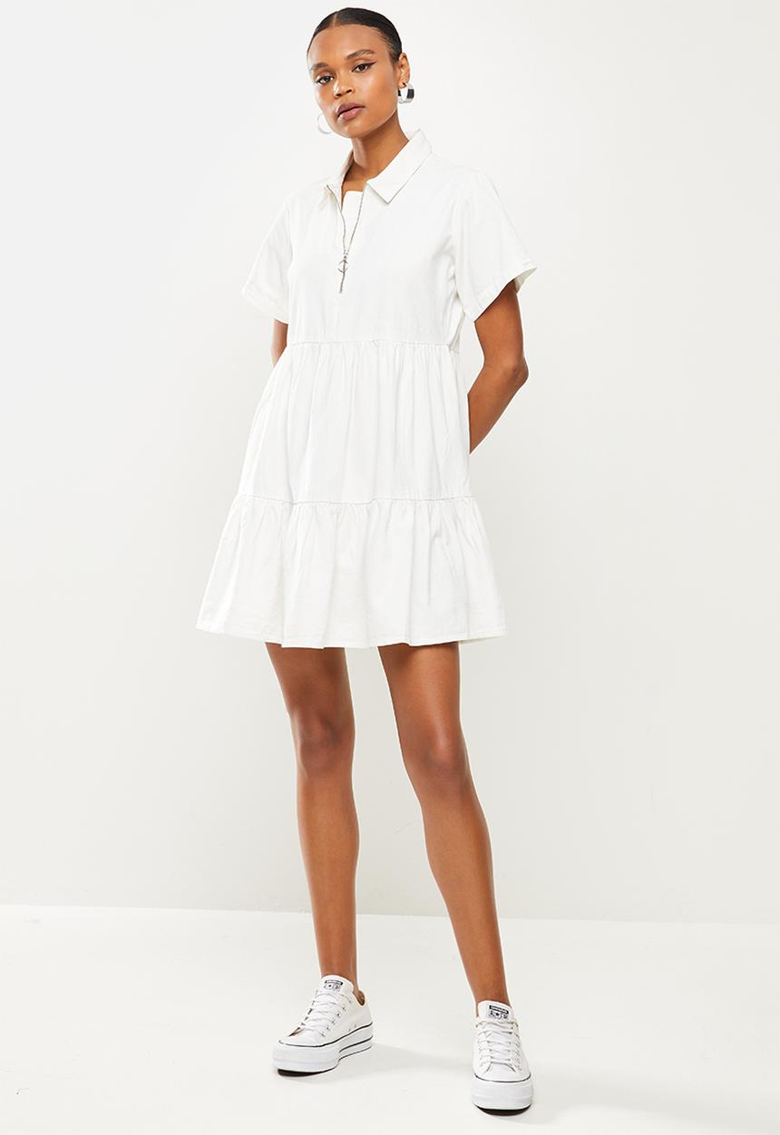 Missguided - Zip front tiered collar dress - white