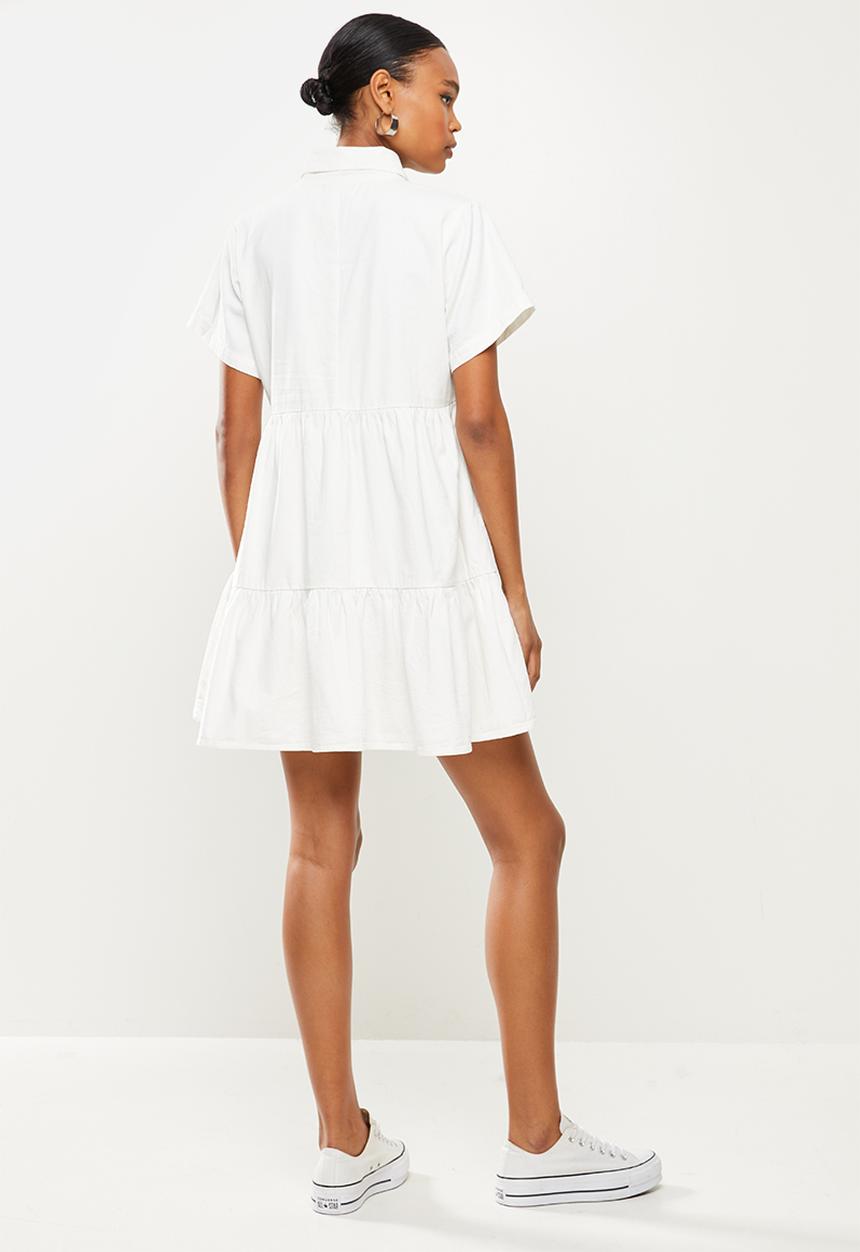 Missguided - Zip front tiered collar dress - white