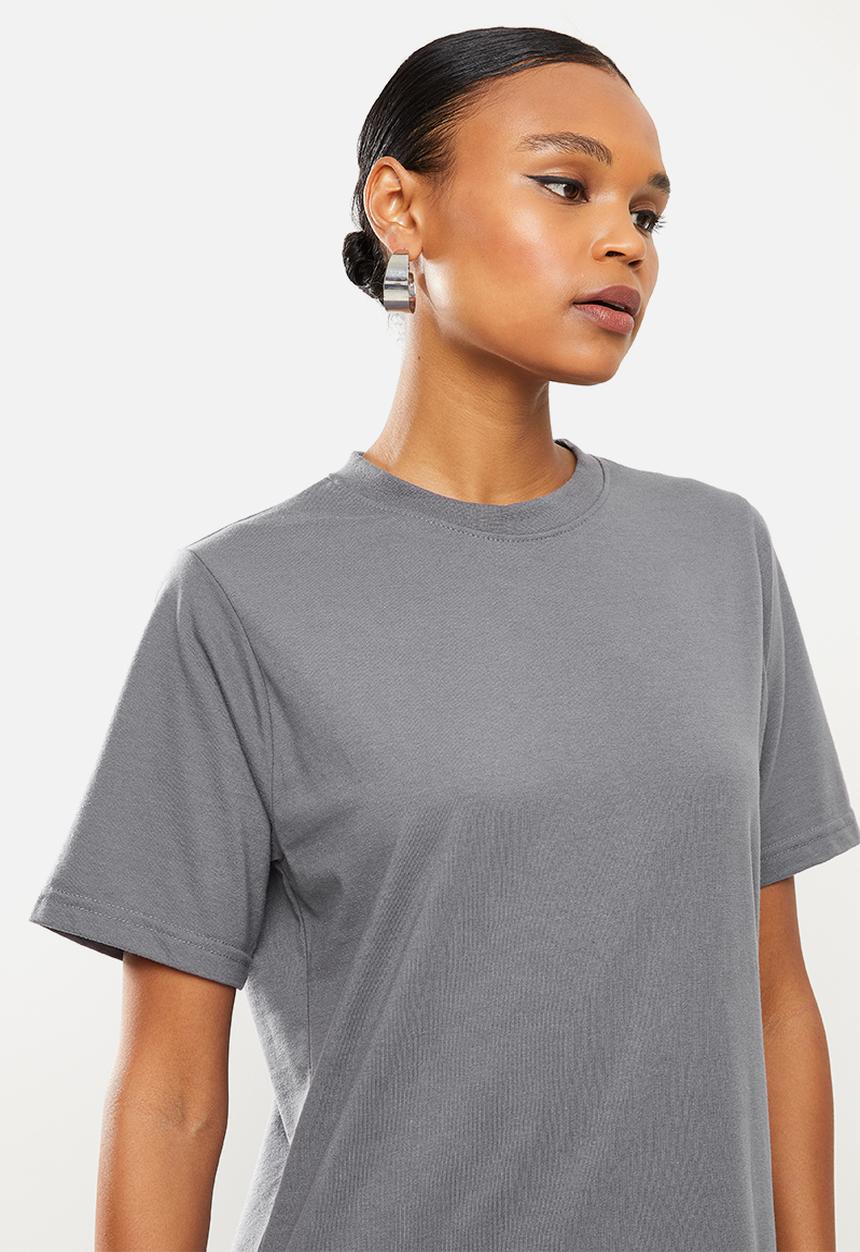 Missguided - Basic T-shirt dress midi short sleeve - dark grey