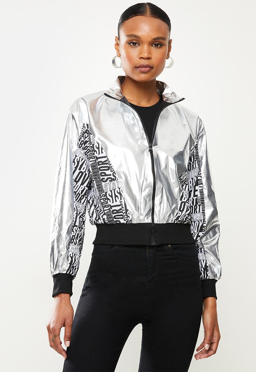 SISSY BOY - Cropped jacket with branded print - silver & black