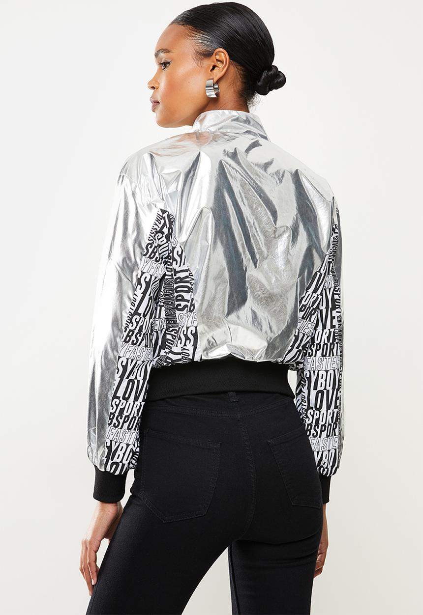 SISSY BOY - Cropped jacket with branded print - silver & black