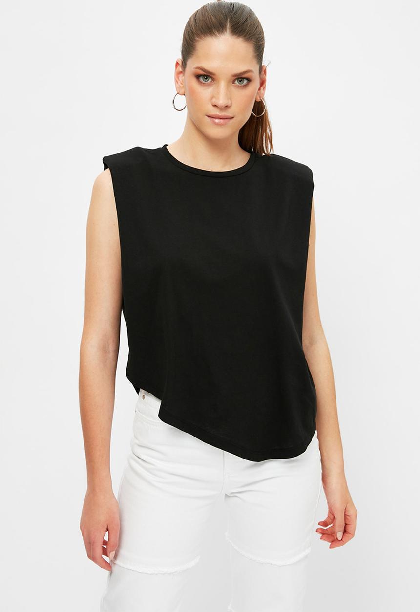 Trendyol - Waisted asymmetrical knitted blouse - black