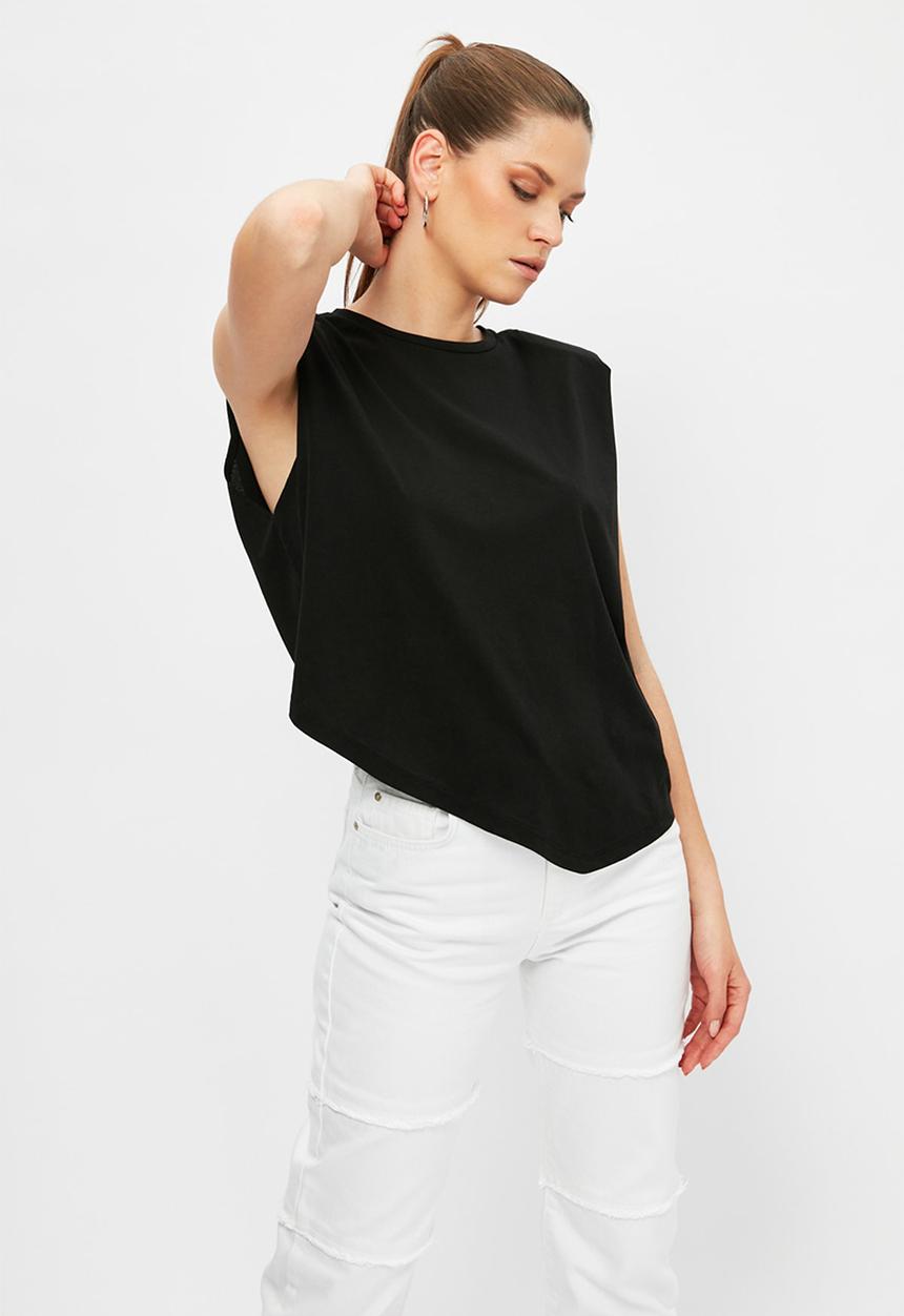 Trendyol - Waisted asymmetrical knitted blouse - black