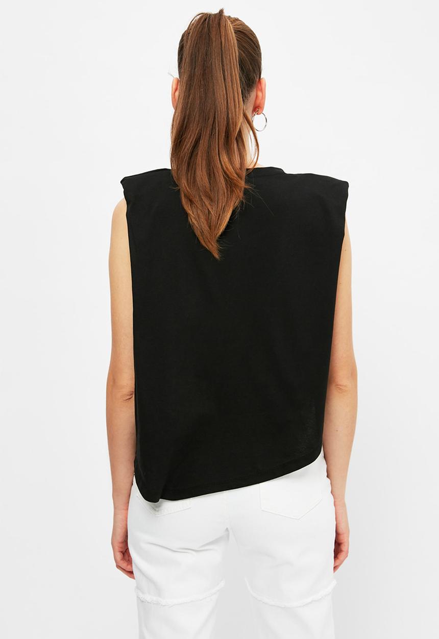 Trendyol - Waisted asymmetrical knitted blouse - black