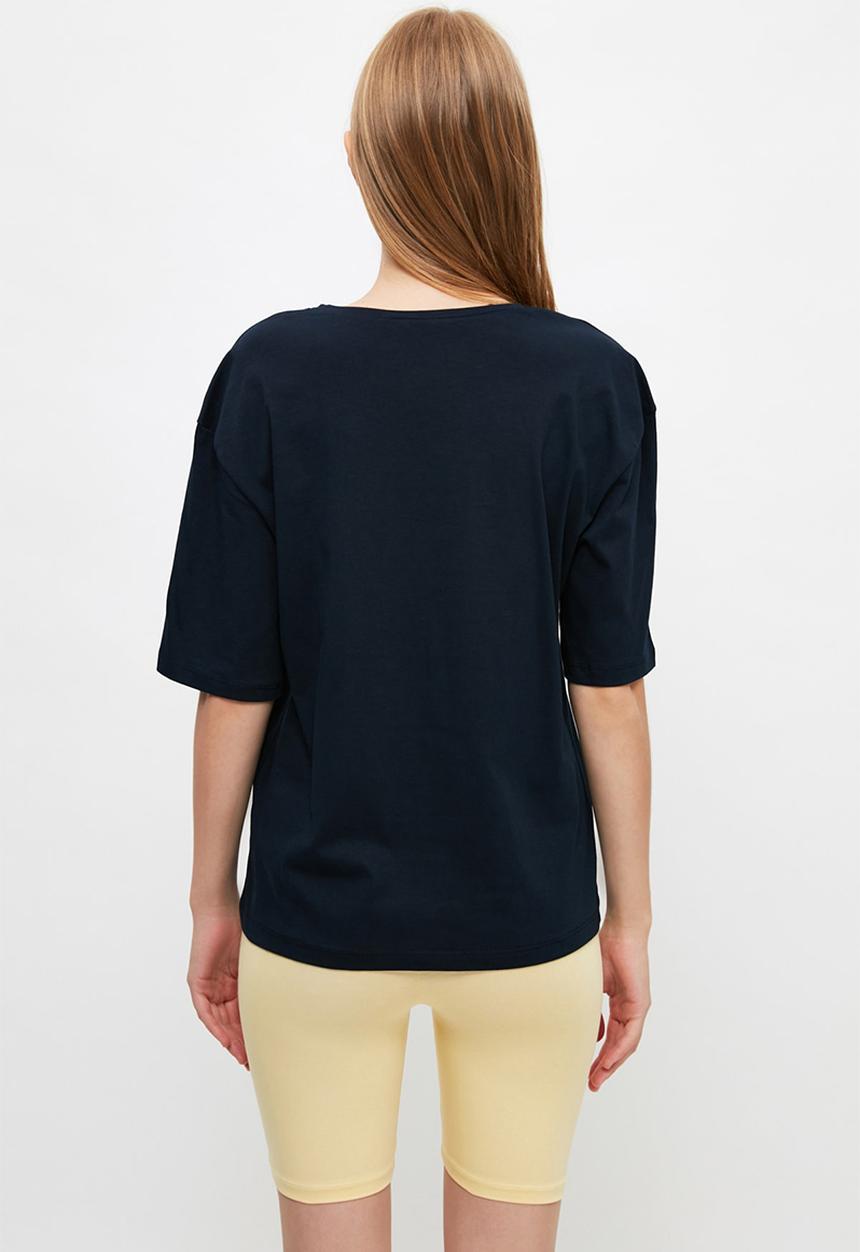 Trendyol - Slogan knitted pajamas set - black & yellow 