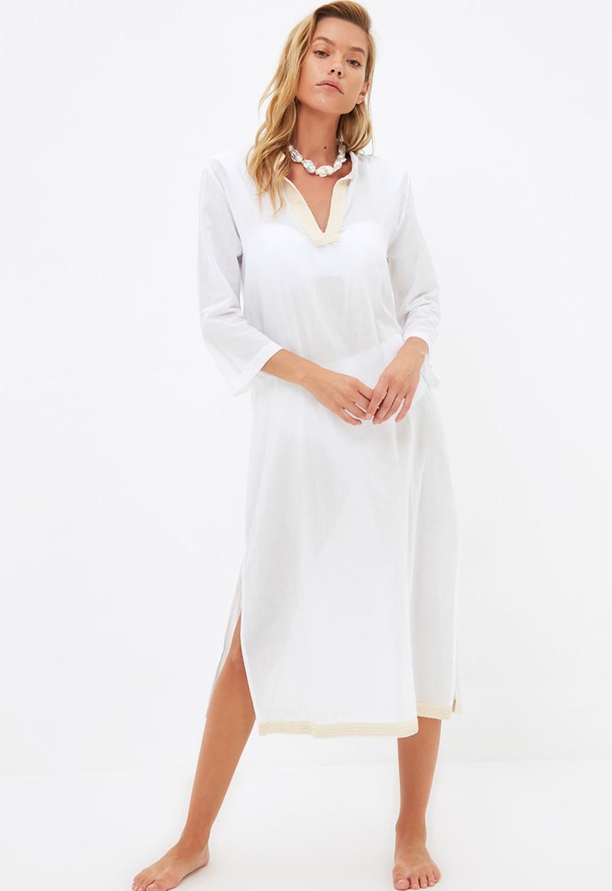 Trendyol - Stripe detailed beach dress - white