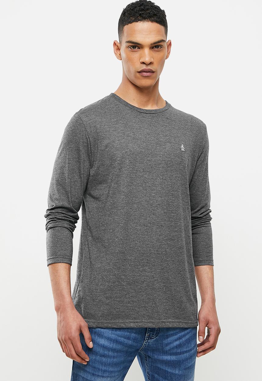 Original Penguin - Long sleeve embroidered logo tee - grey