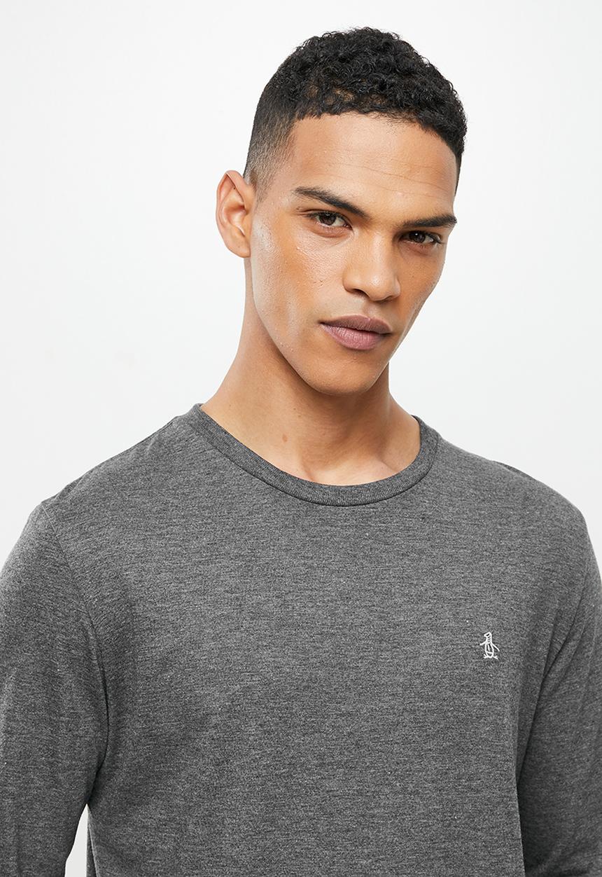 Original Penguin - Long sleeve embroidered logo tee - grey