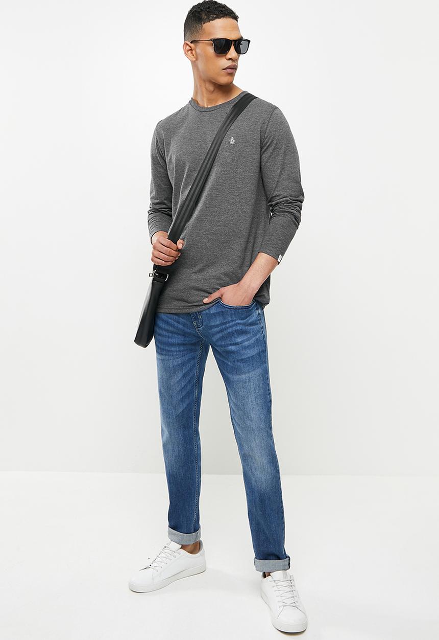 Original Penguin - Long sleeve embroidered logo tee - grey