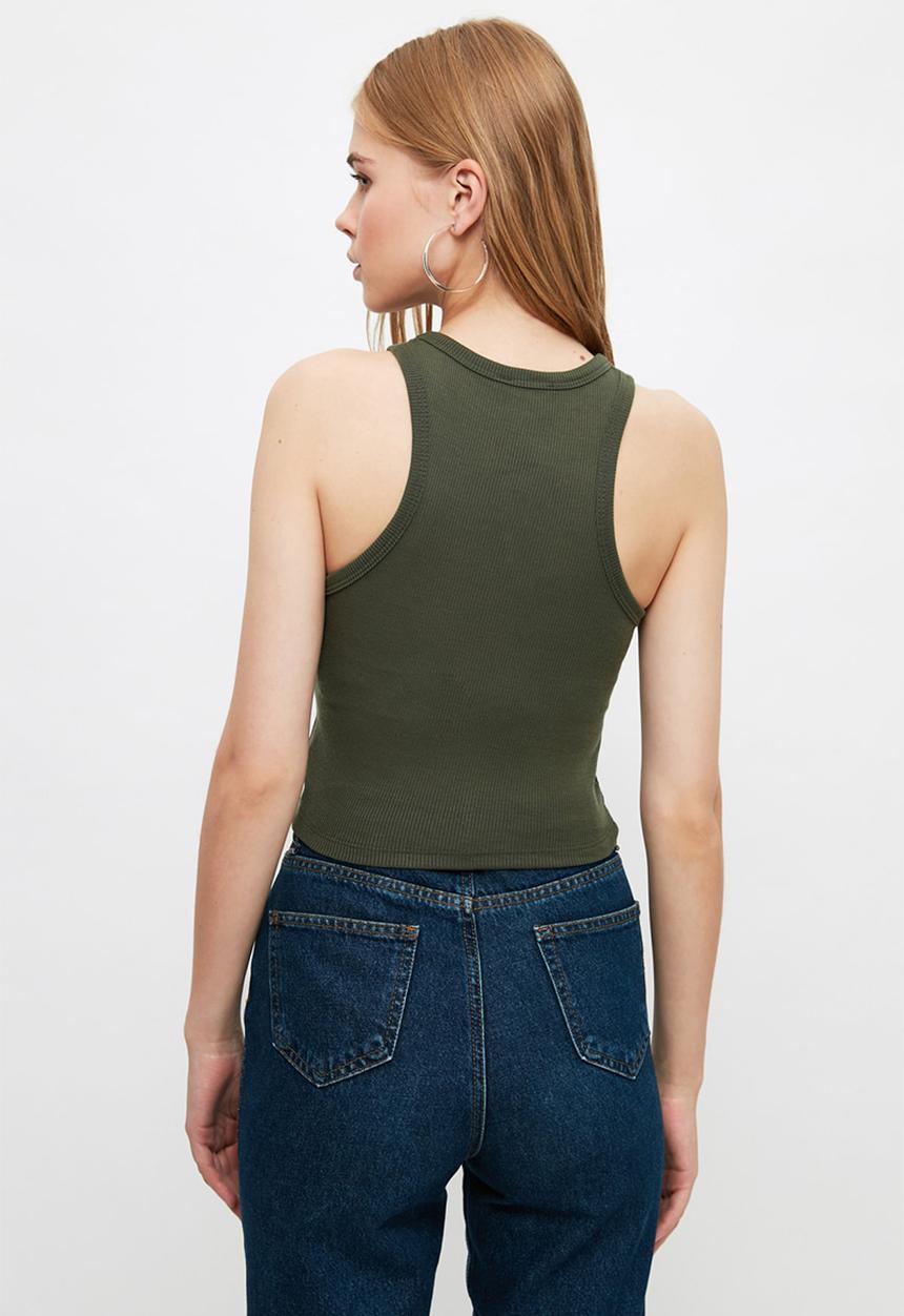 Trendyol - Ribbed super crop knitted singlet  - khaki