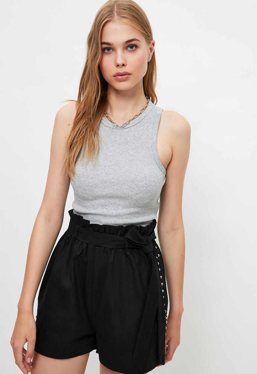 Trendyol - Ribbed super crop knitted singlet  - grey