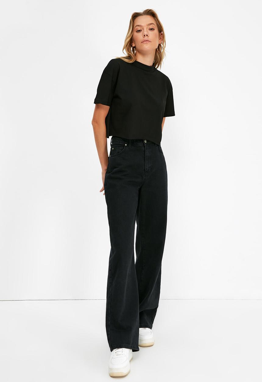 Trendyol - 2-pack crop knitted T-shirt  - black and white
