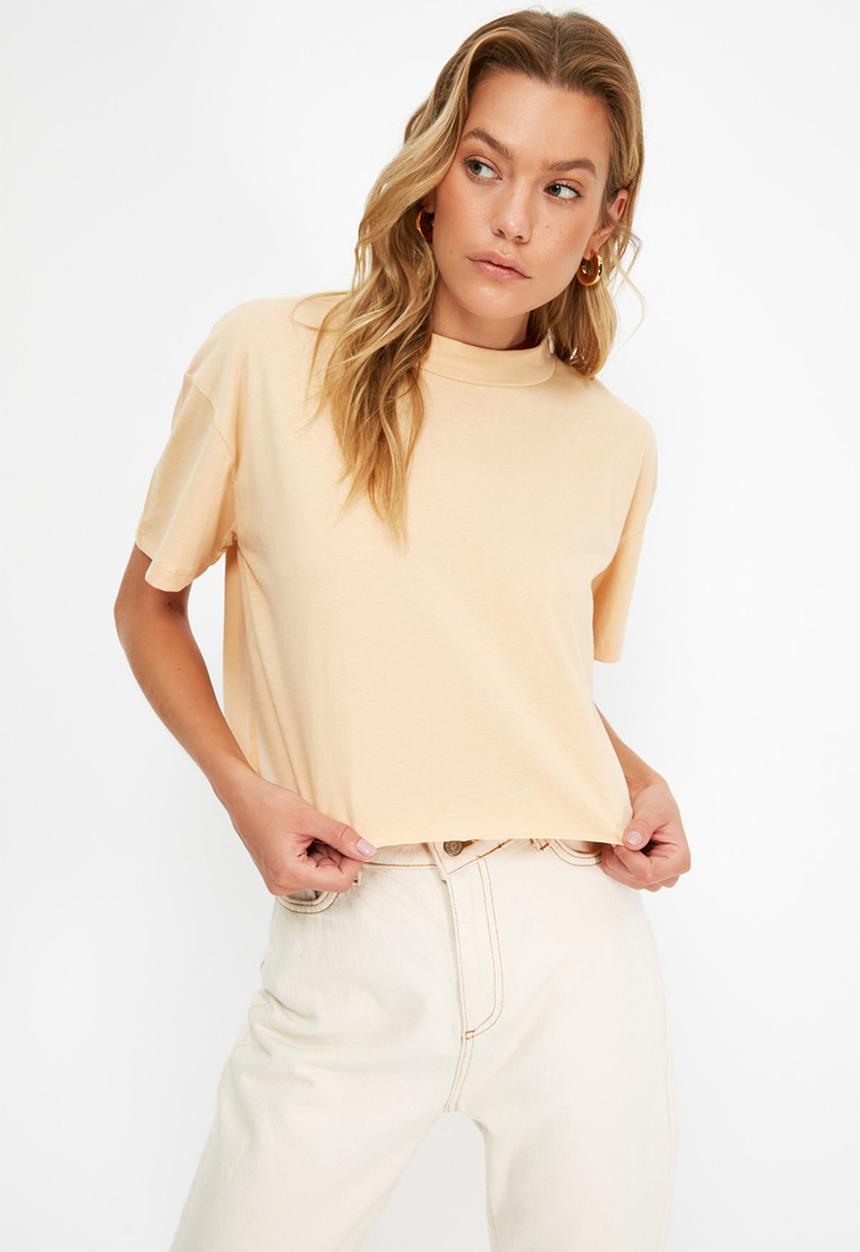 Trendyol - 2-pack crop knitted T-shirt  - brown & beige