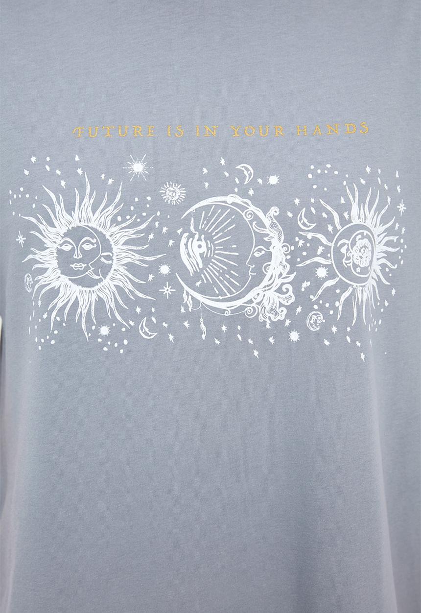 Trendyol - Printed boyfriend knitted T-shirt  - grey
