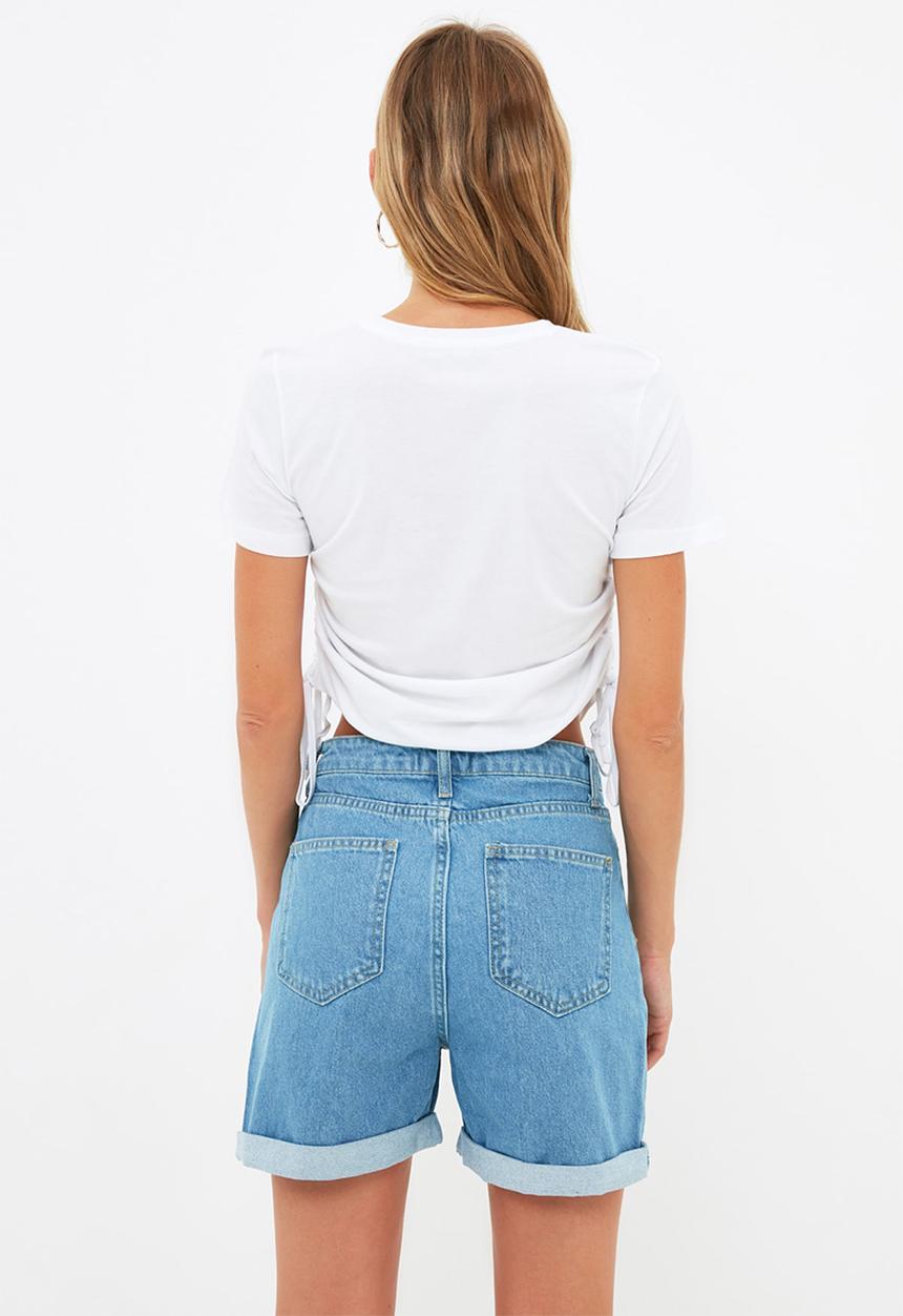 Trendyol - Folded denim shorts  - blue