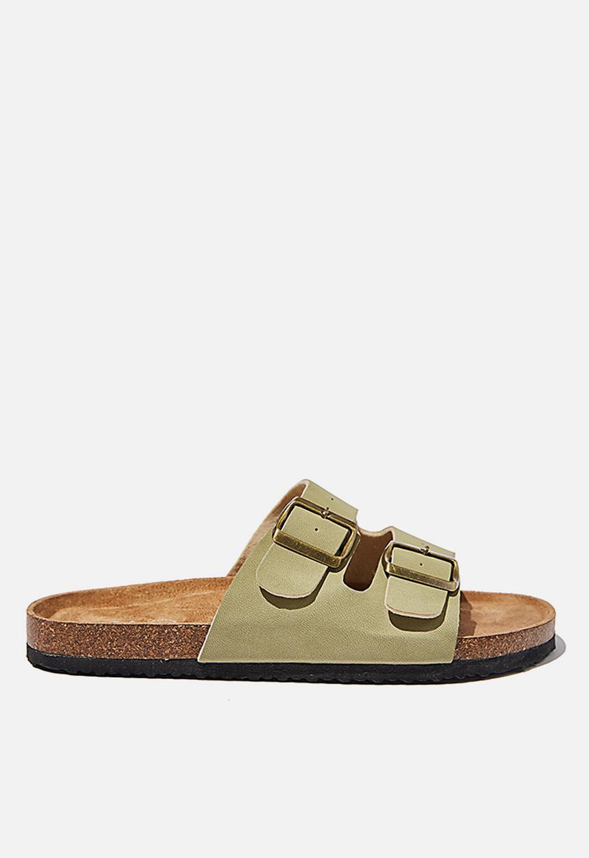 Cotton On - Rex double buckle slide - soft moss nubuck