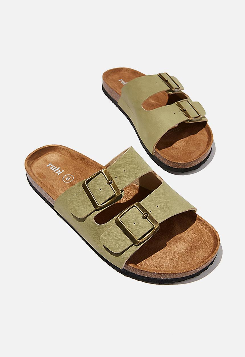 Cotton On - Rex double buckle slide - soft moss nubuck