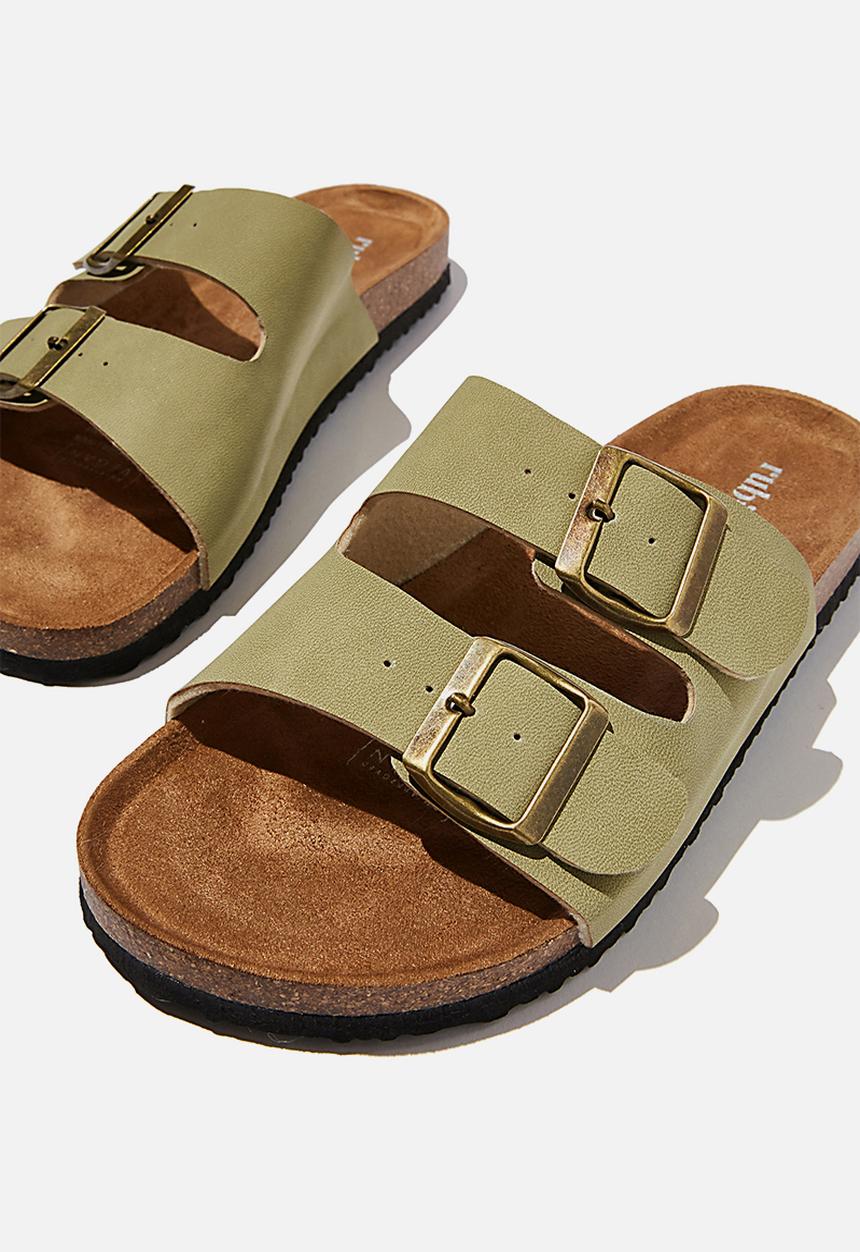 Cotton On - Rex double buckle slide - soft moss nubuck