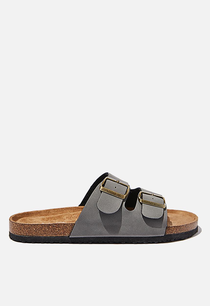 Cotton On - Rex double buckle slide - grey nubuck