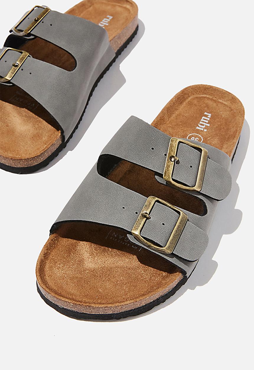 Cotton On - Rex double buckle slide - grey nubuck