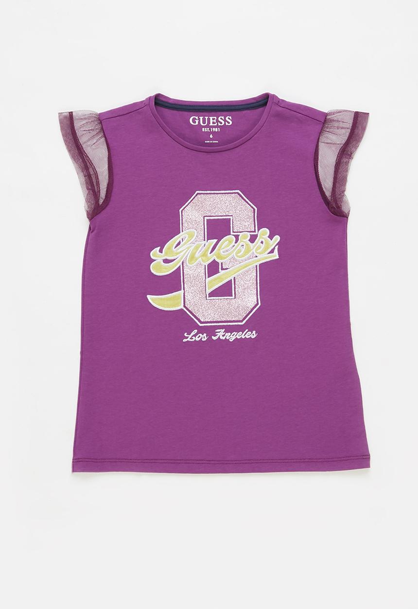 GUESS - Short sleeve T-shirt with mesh - purple