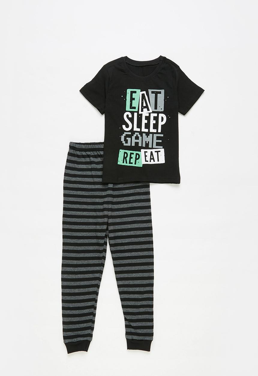 Pop Candy - Tee & pants pj set - black & charcoal 