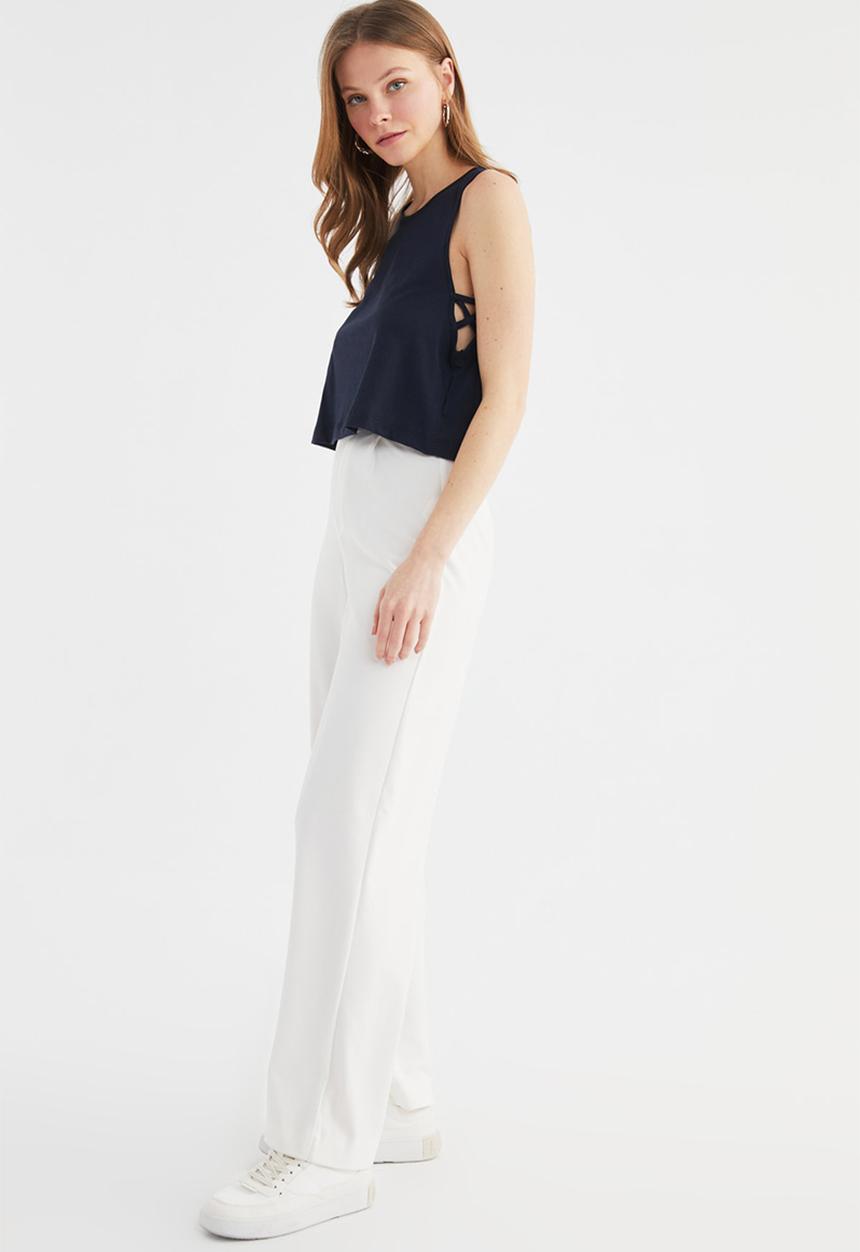 Trendyol - Side cross detailed crop knitted T-shirt - navy
