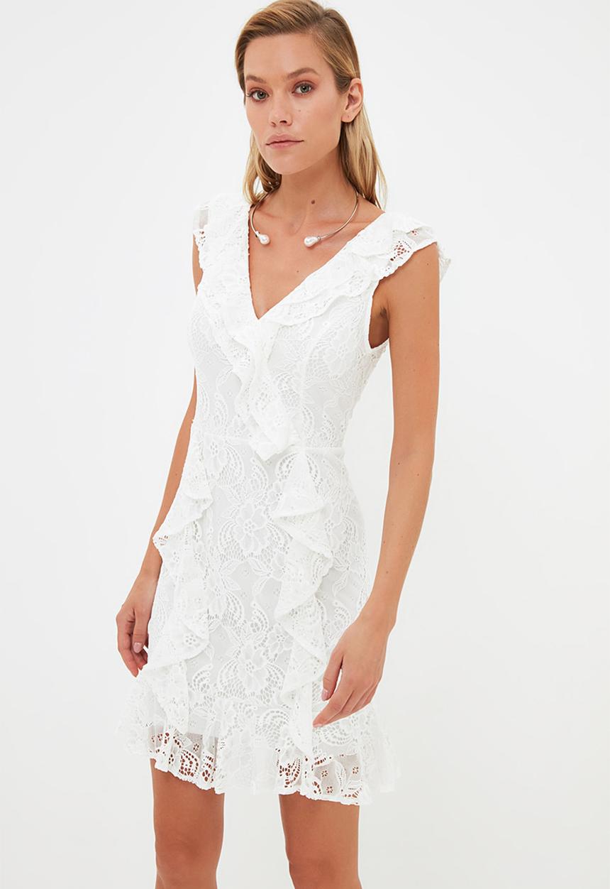 Trendyol - Collar detailed dress - ecru