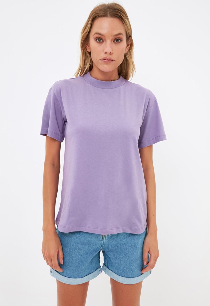 Trendyol - Stand up collar basic knitted T-shirt  - lilac