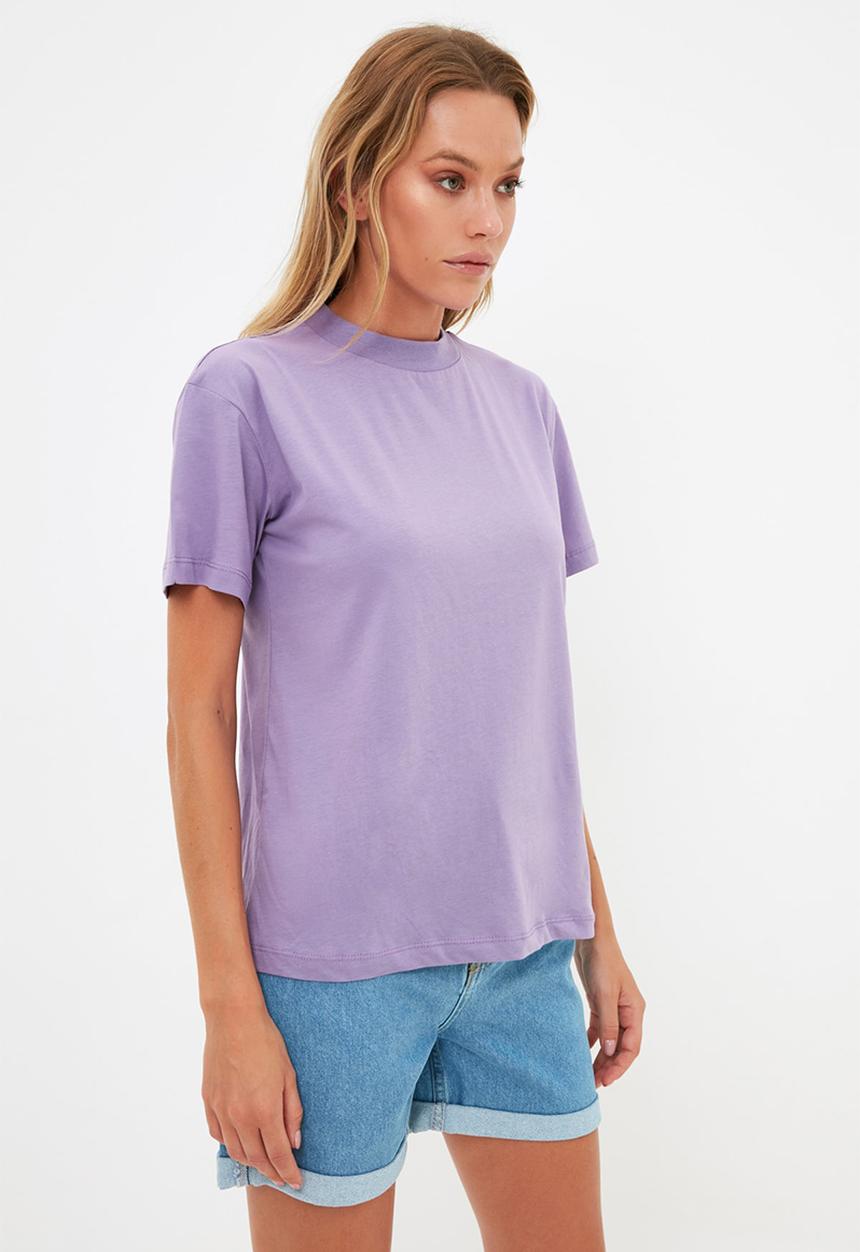 Trendyol - Stand up collar basic knitted T-shirt  - lilac