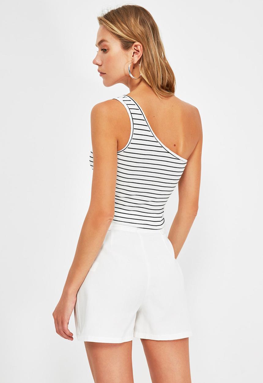 Trendyol - Crop knitted top - white & black 