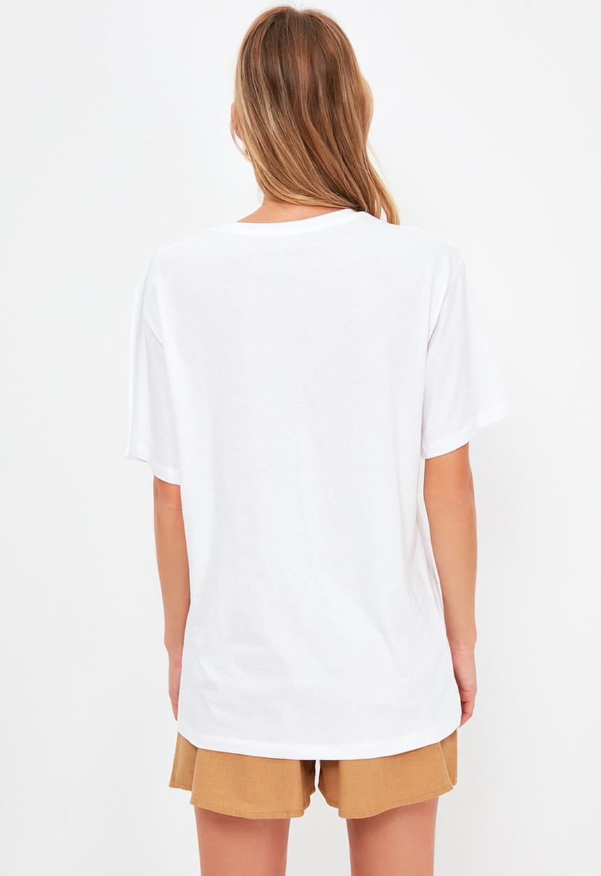 Trendyol - Printed boyfriend knitted T-shirt - white