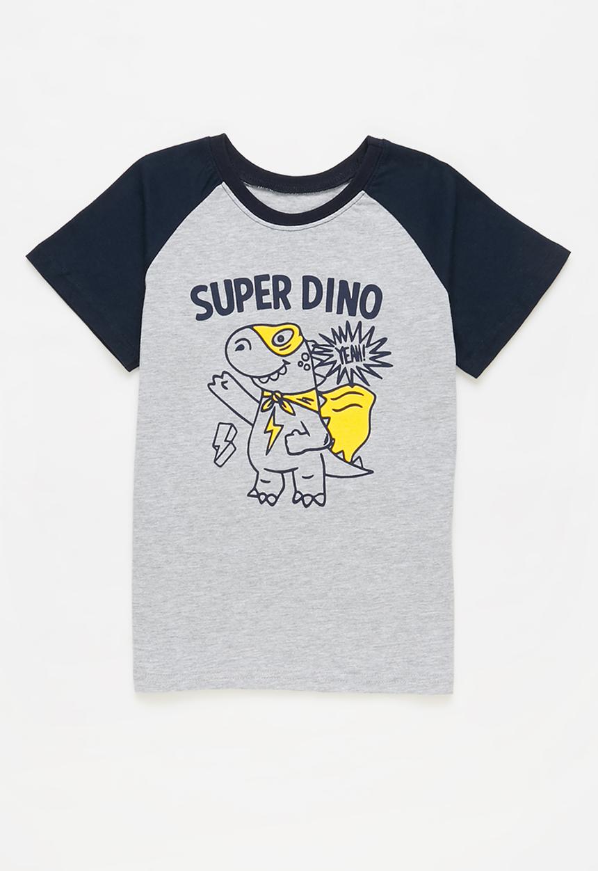 Pop Candy - Younger boys raglan graphic tee - grey & navy 