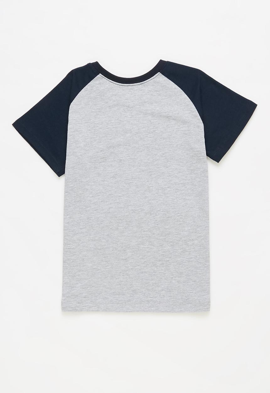 Pop Candy - Younger boys raglan graphic tee - grey & navy 
