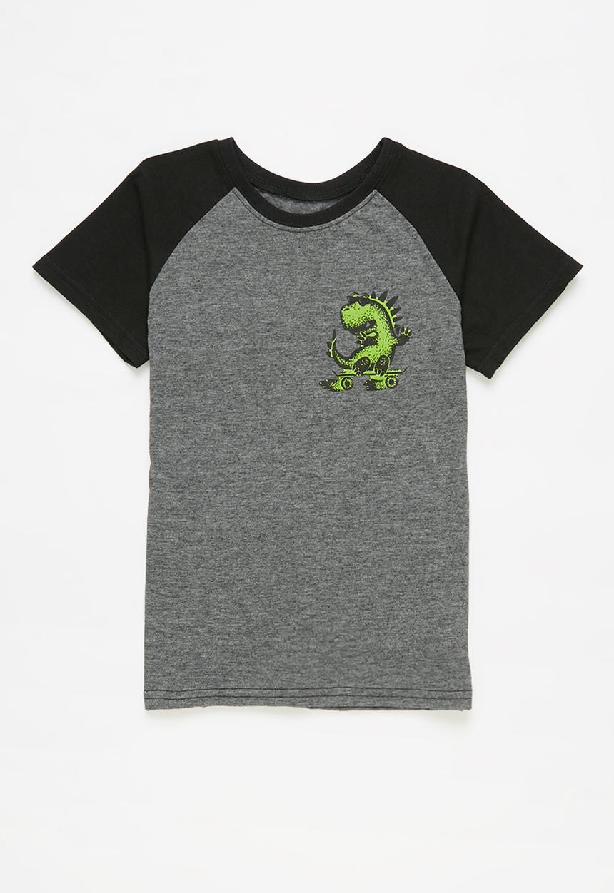 Pop Candy - Younger boys raglan graphic tee - black & charcoal 
