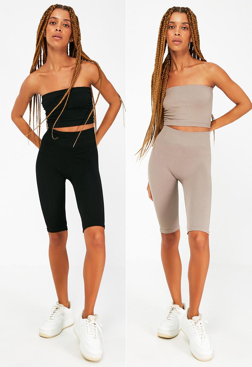 Trendyol - 2 Pack seamless sports leggings  - black-vison