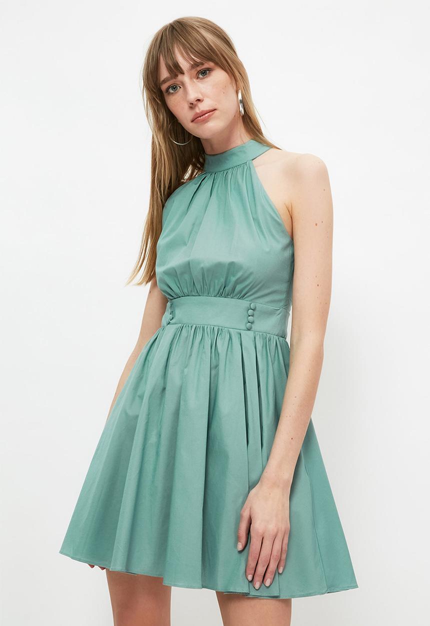 Trendyol - Halter neck ruffle dress  - mint