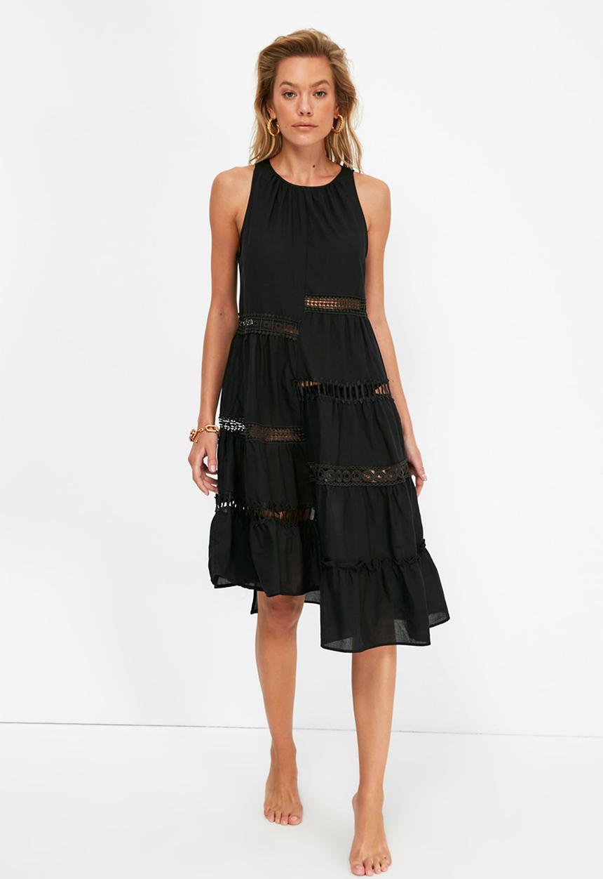 Trendyol - Stripe detailed beach dress - black