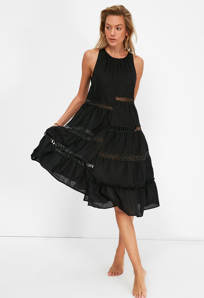 Trendyol - Stripe detailed beach dress - black