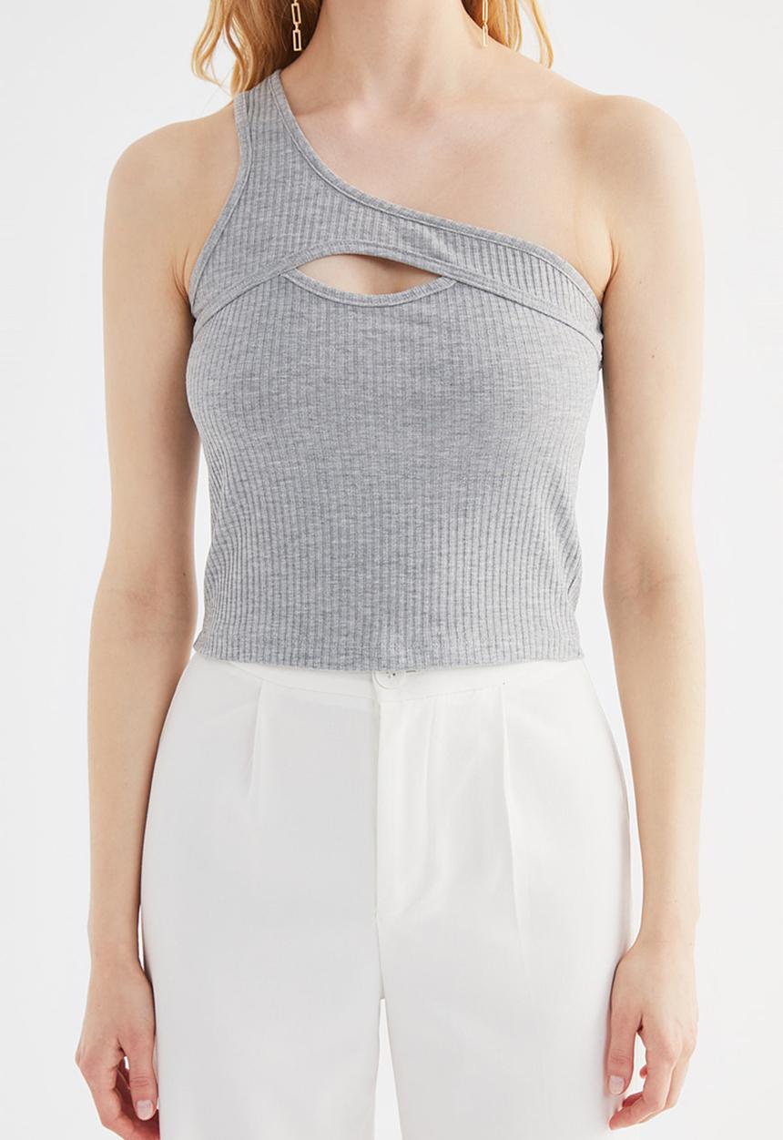 Trendyol - Single sleeve knitted singlet  - grey