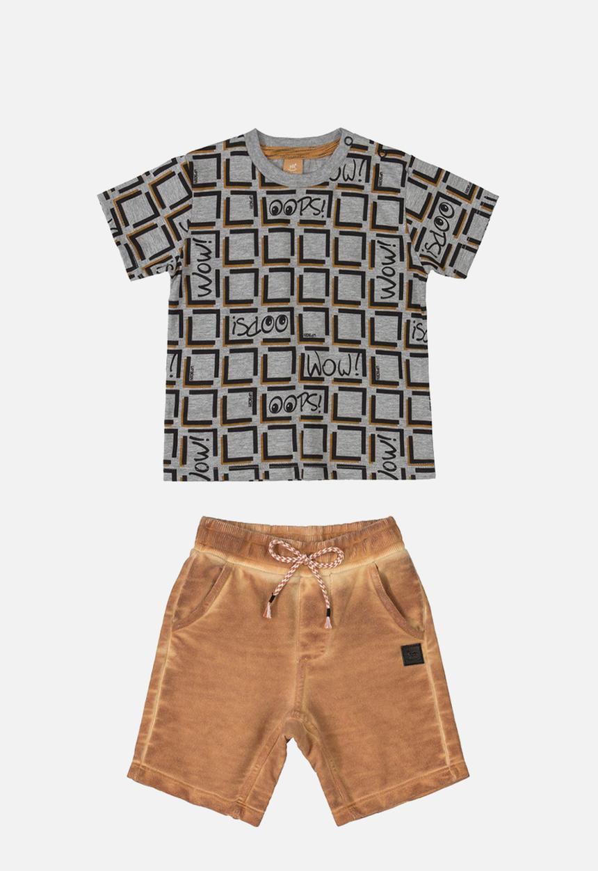 UP Baby - Single jersey T-shirt and sweat bermuda - grey & brown 