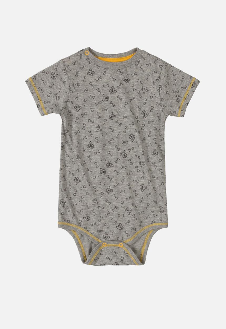 UP Baby - Yarn dyed elastane jersey bodysuit and sweat bermuda - grey & mustard 