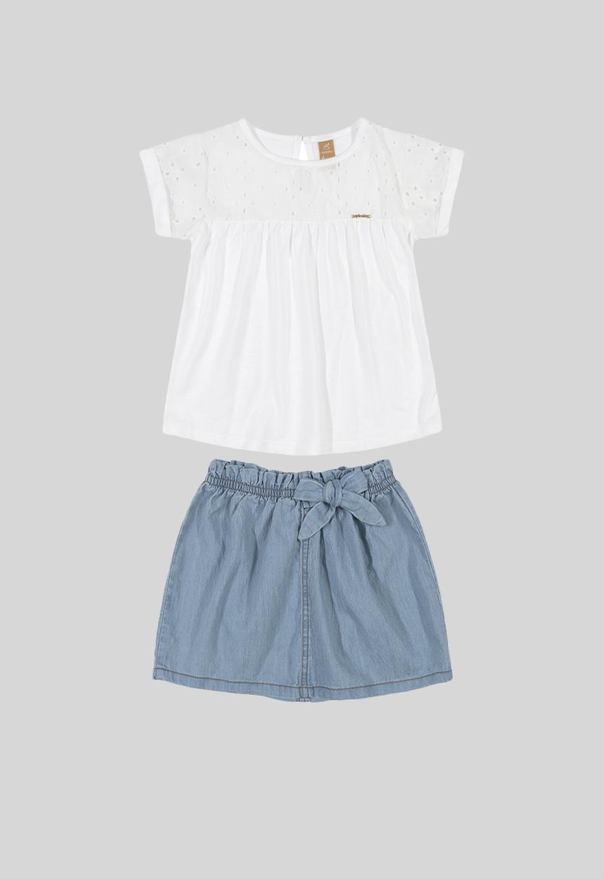 UP Baby - Blouse & denim skirt set - white & navy 