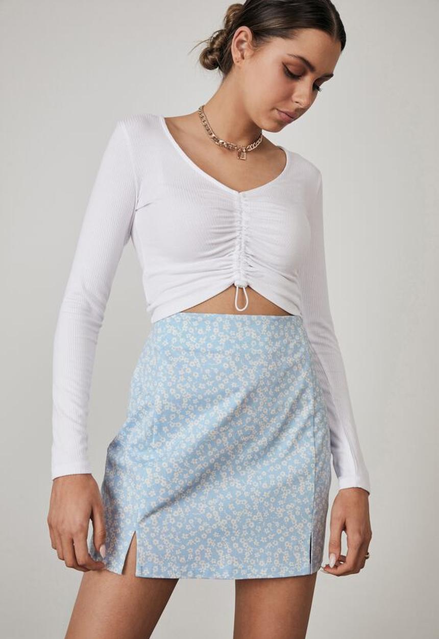 Factorie - Double split mini skirt - skyway