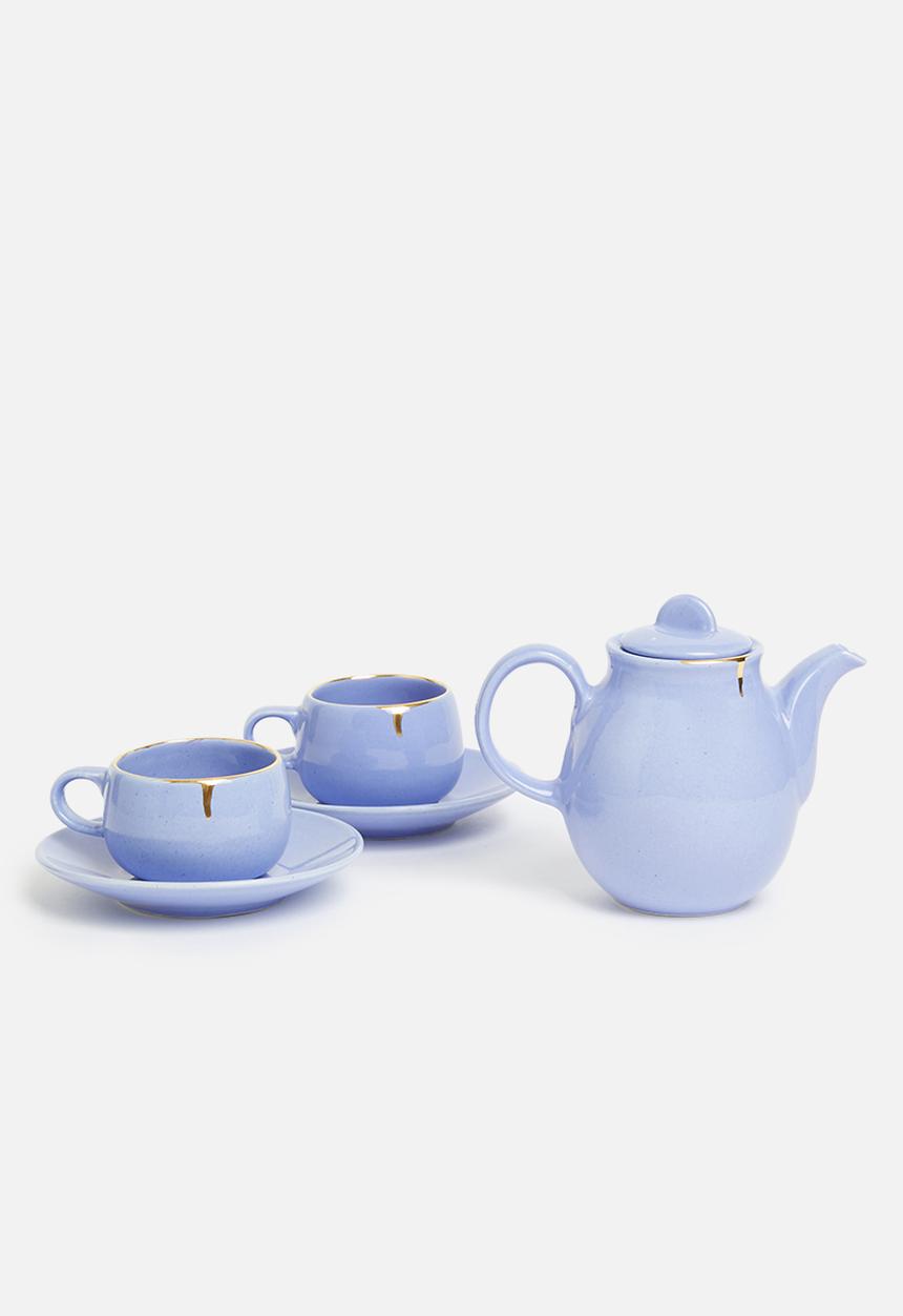 Urchin Art - Set of two Des Moines cup & saucer- sapphire & gold